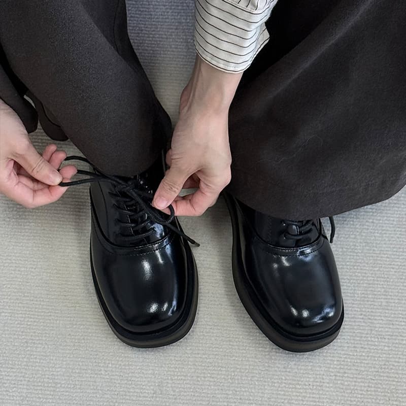 Cleanfit Derby Shoes Men's Square Toe Shoes Couple Black Official Shoes Business Formal Casual Loafers Women 5