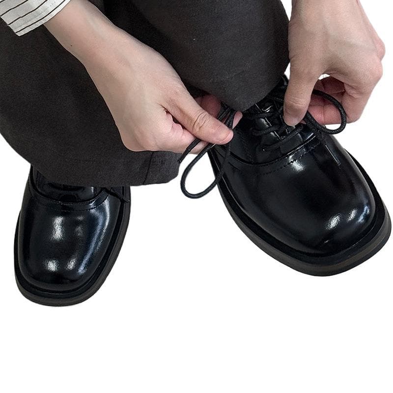 Cleanfit Derby Shoes Men's Square Toe Shoes Couple Black Official Shoes Business Formal Casual Loafers Women 6