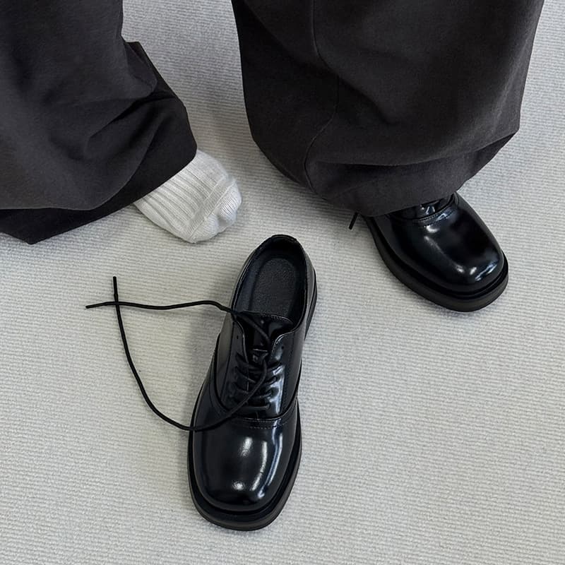 Cleanfit Derby Shoes Men's Square Toe Shoes Couple Black Official Shoes Business Formal Casual Loafers Women 9