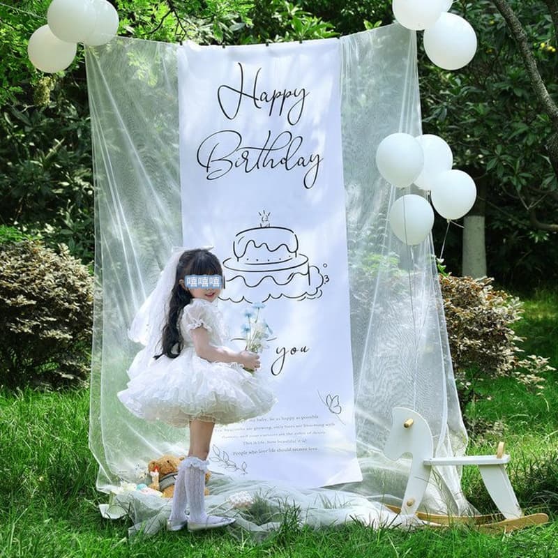 Outdoor birthday scene decoration supplies ins style background cloth girl photo props decorative mesh background hanging cloth 3