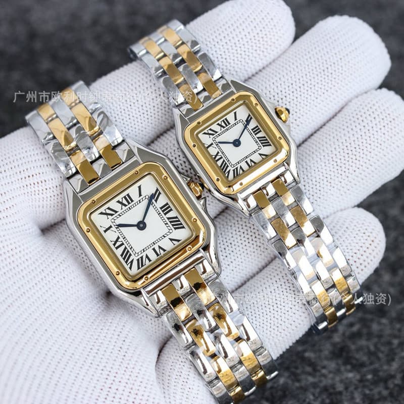 Foreign trade cross-border women's watch classic retro square diamond Roman cheetah couple watch Santos steel band popular watch 4