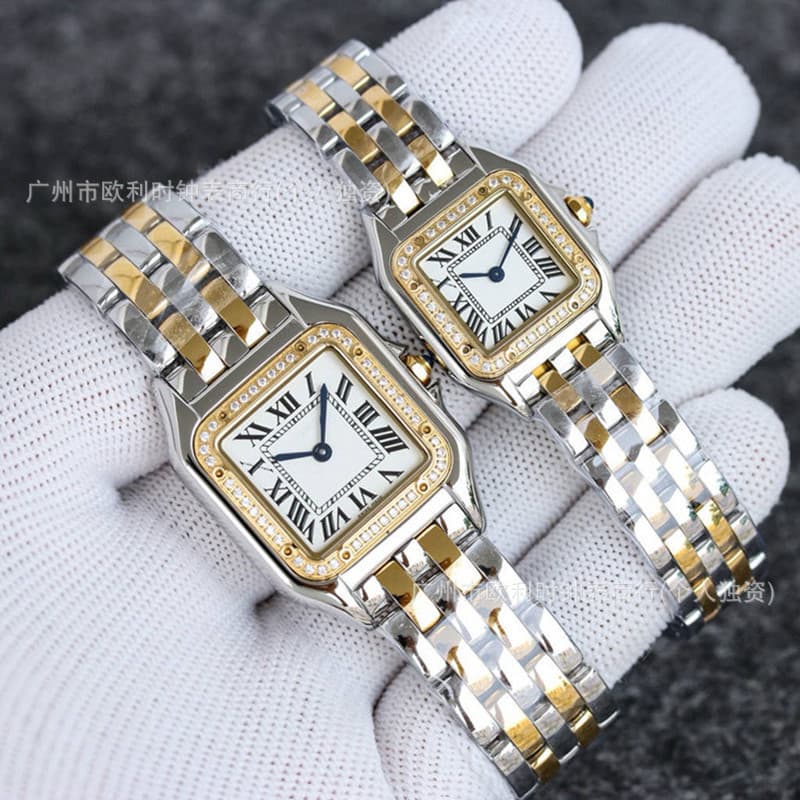 Foreign trade cross-border women's watch classic retro square diamond Roman cheetah couple watch Santos steel band popular watch 5