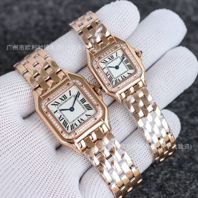 Foreign trade cross-border women's watch classic retro square diamond Roman cheetah couple watch Santos steel band popular watch 9