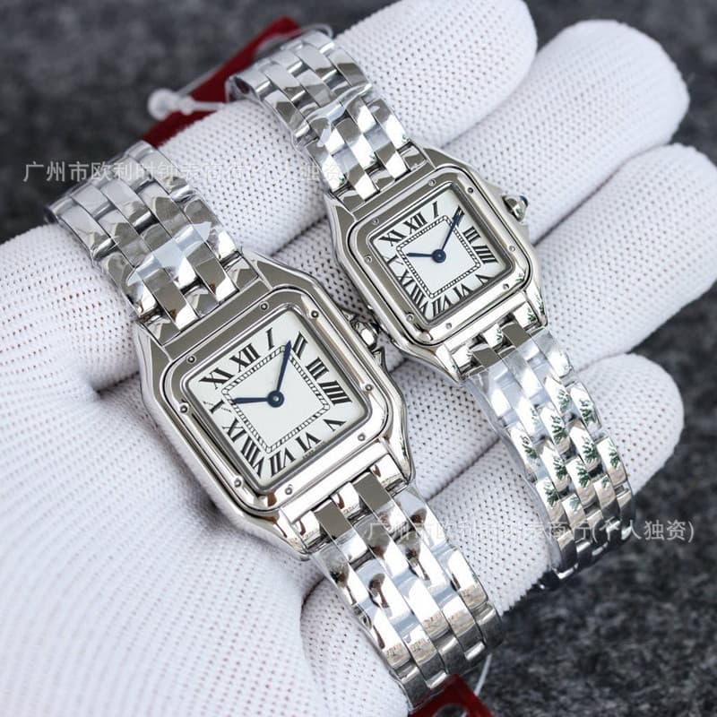 Foreign trade cross-border women's watch classic retro square diamond Roman cheetah couple watch Santos steel band popular watch 1