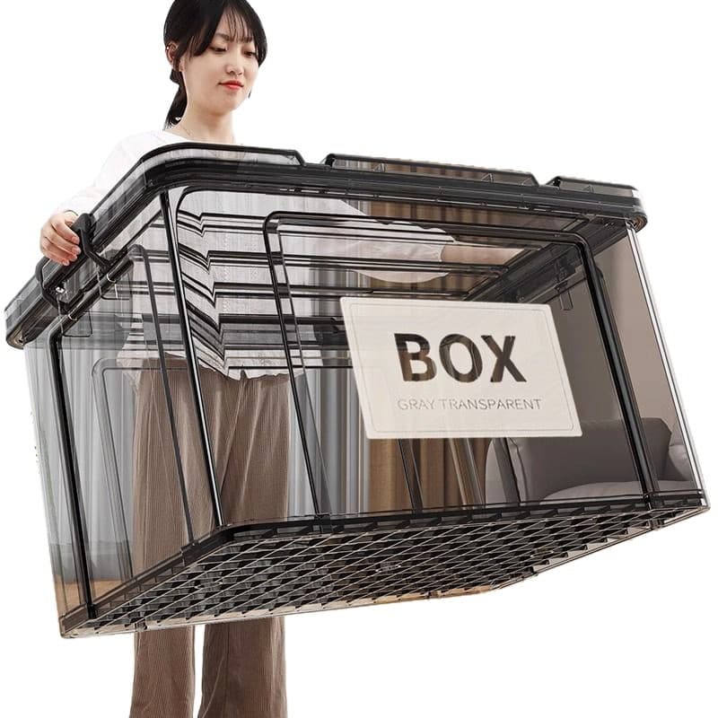 New transparent black storage box household plastic storage box wardrobe clothing large capacity toys snacks storage 6