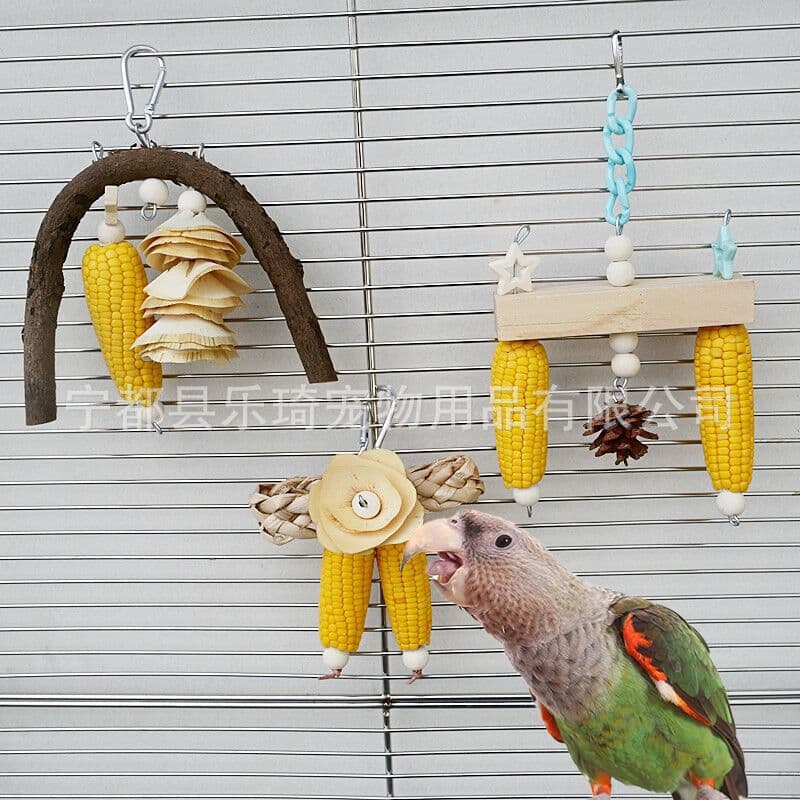 Pet bird toy parrot natural corn cob nibbling string bird cage decompression play bird supplies accessories spot wholesale 2