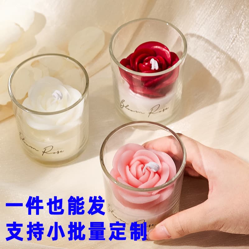 Rose scented candle glass cup shape wax scented home decoration ornaments Valentine's Day wedding and engagement souvenirs 1
