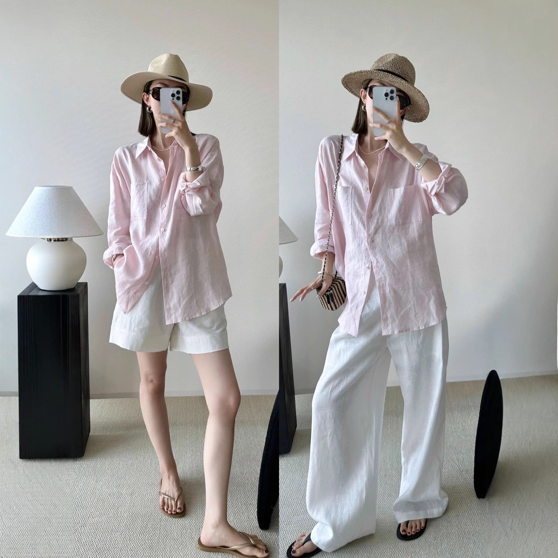 High-end cotton and linen long-sleeved light pink shirts for women, loose and elegant cotton and linen shirts 2