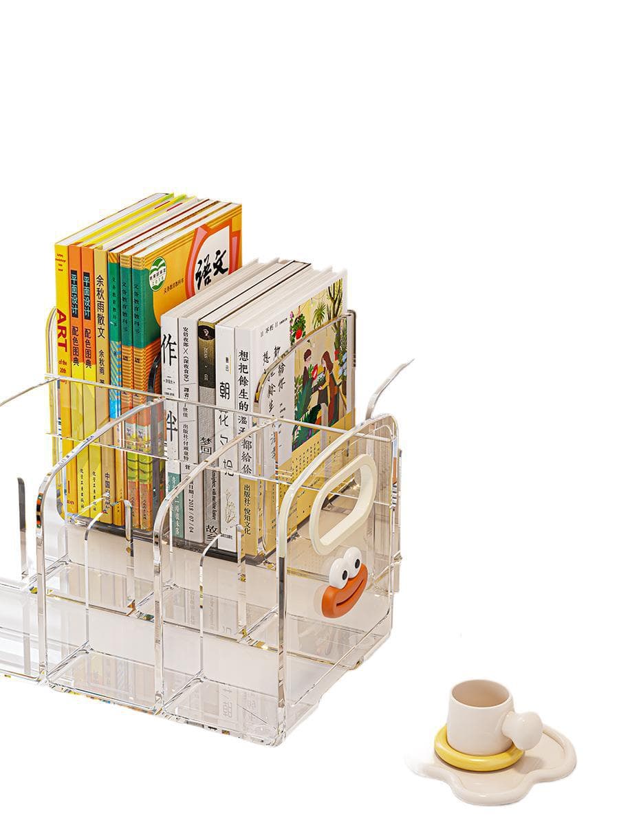 Desktop bookend transparent acrylic bookshelf student book desk storage rack office file storage rack pen holder 6