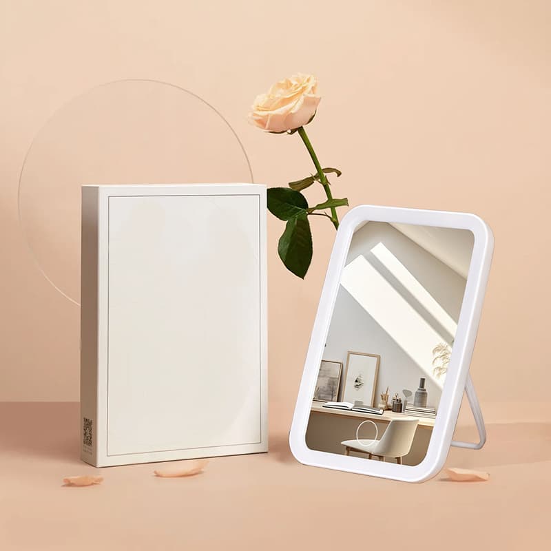 Portable LED square makeup mirror with clear mirror surface makeup desktop dressing table student dormitory large swing mirror ins style 3