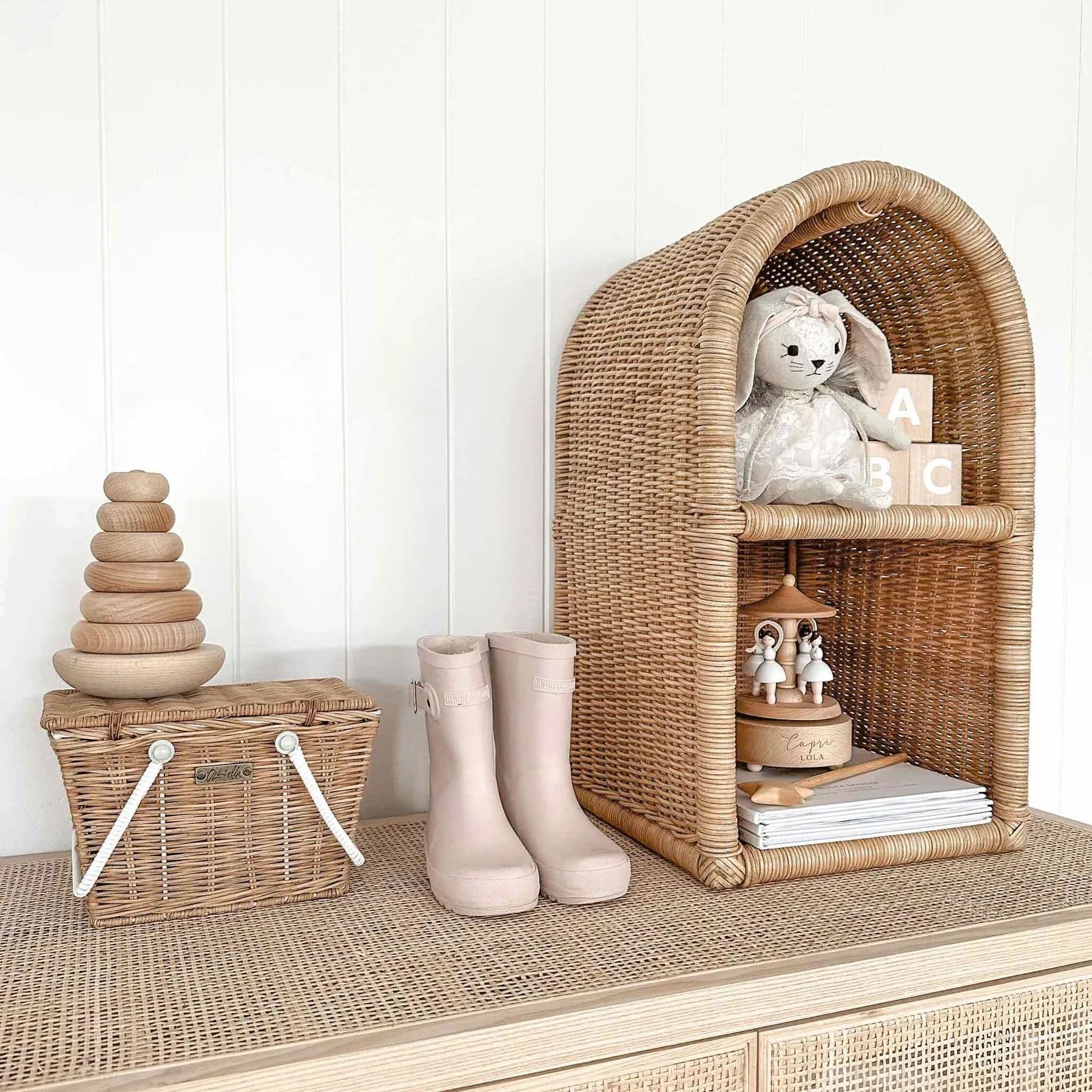 Rattan layered shelf three-layer shelf wall-mounted shelf living room bedroom bathroom home decoration bookcase storage rack 6