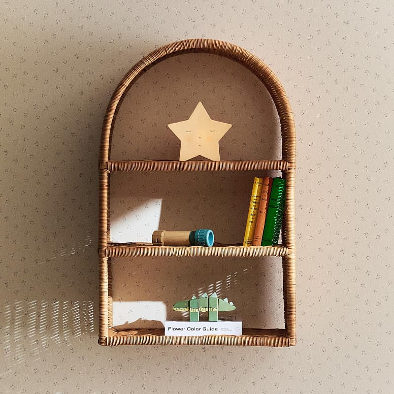 Rattan layered shelf three-layer shelf wall-mounted shelf living room bedroom bathroom home decoration bookcase storage rack 1