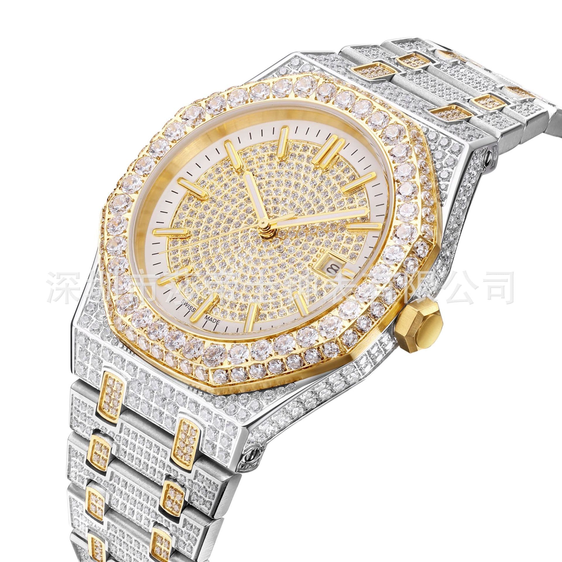 Factory wholesale and retail men's luxury diamond watch stainless steel material analog round dial can be shipped in one piece 4