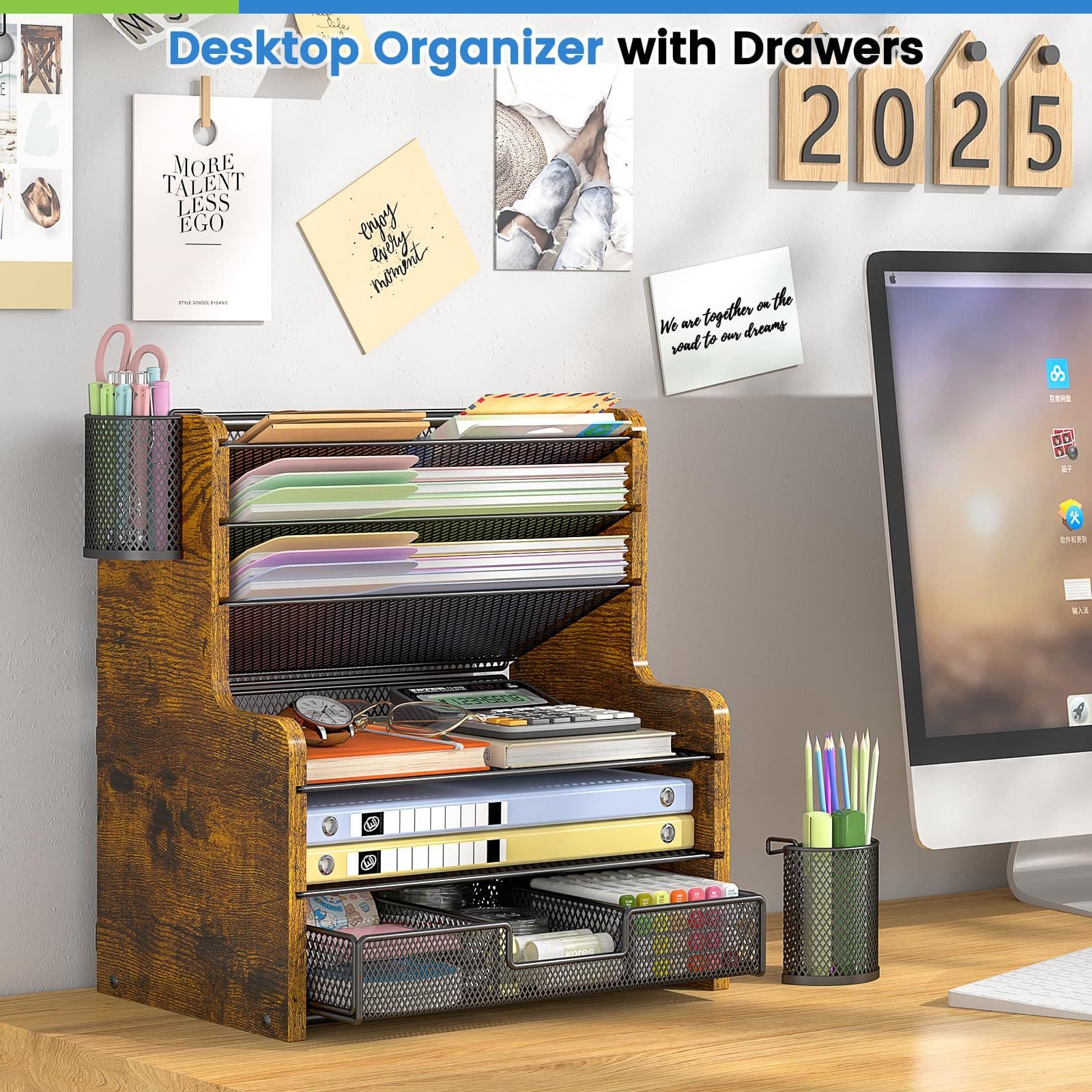 Cross-border 6-layer desk storage rack with pen holder combination desktop file organizer A4 file desk organizer 4