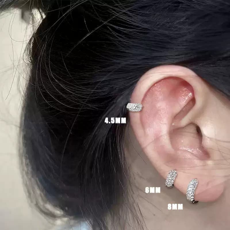 Edge ear bone nails, women's ear needles, ear piercing, small ear rings, extremely small, super shiny, full diamond ear bone rings, unique ear buckles 1
