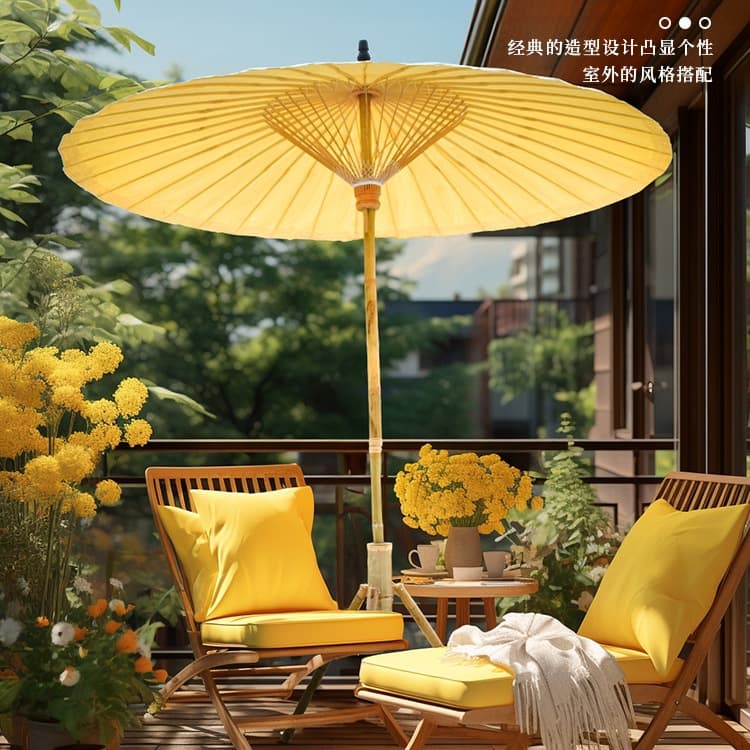 Parasol outdoor courtyard garden courtyard antique decorative umbrella for cooking tea around the stove large oil paper umbrella center column umbrella rainproof 2