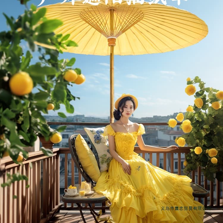 Parasol outdoor courtyard garden courtyard antique decorative umbrella for cooking tea around the stove large oil paper umbrella center column umbrella rainproof 3