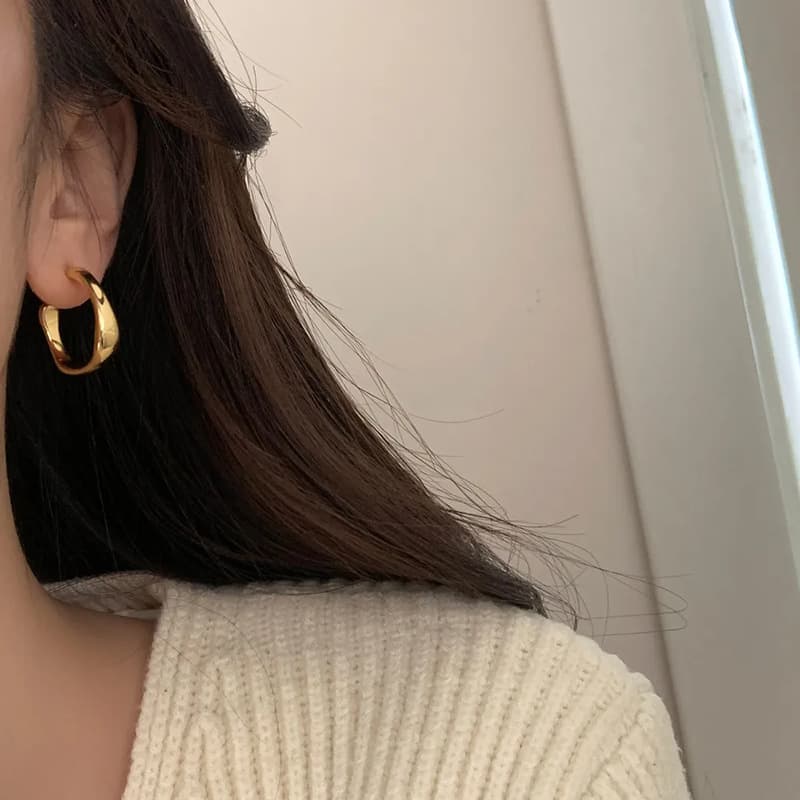 European and American niche design cold style light luxury high-end brass gold-plated irregular C-shaped 925 silver needle earrings 3