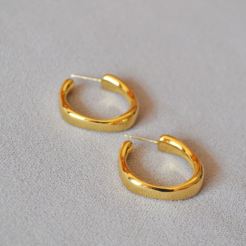 European and American niche design cold style light luxury high-end brass gold-plated irregular C-shaped 925 silver needle earrings 4