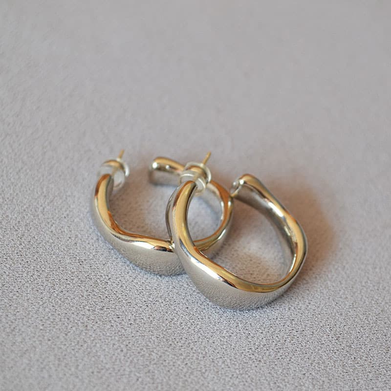 European and American niche design cold style light luxury high-end brass gold-plated irregular C-shaped 925 silver needle earrings 5
