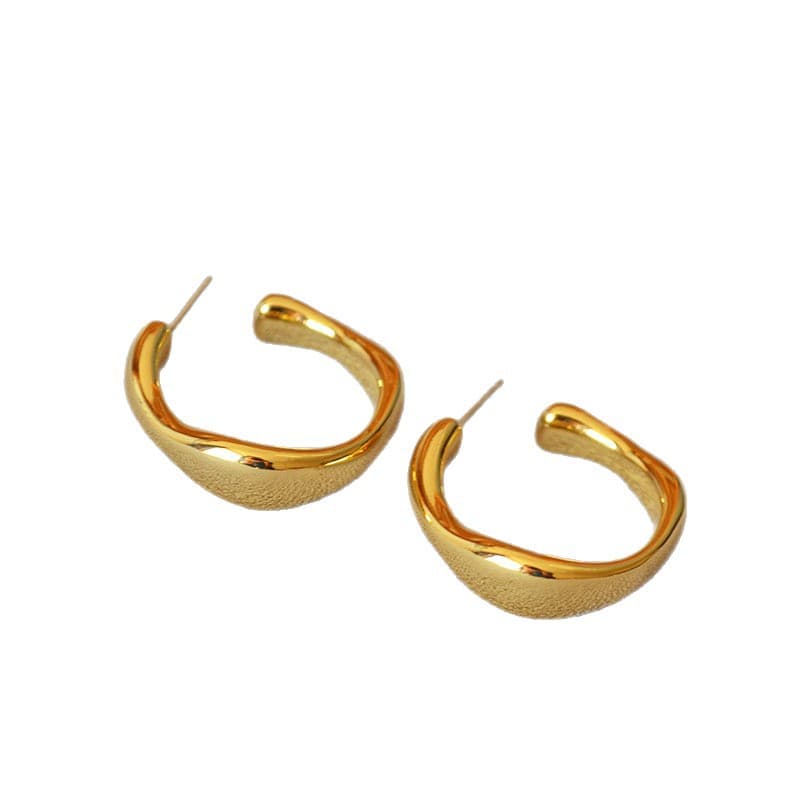 European and American niche design cold style light luxury high-end brass gold-plated irregular C-shaped 925 silver needle earrings 6