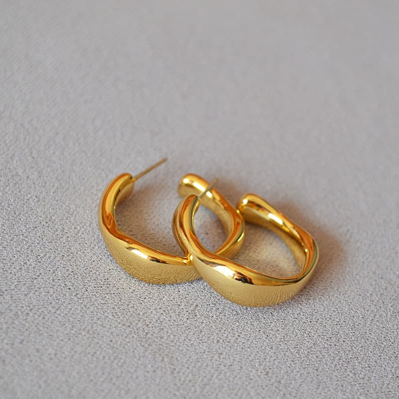 European and American niche design cold style light luxury high-end brass gold-plated irregular C-shaped 925 silver needle earrings 1