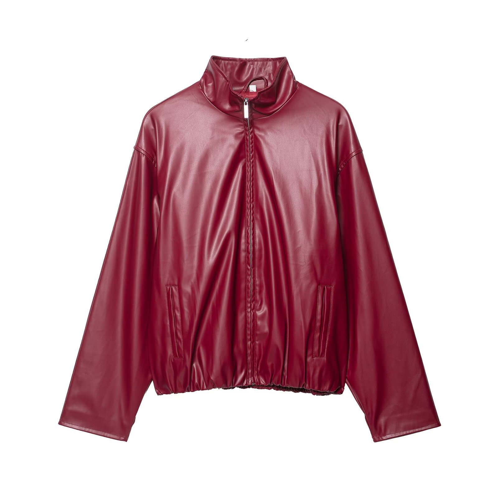 ZA foreign trade wholesale European and American style French women's clothing American retro leather skirt stand-up collar leather jacket suit 7