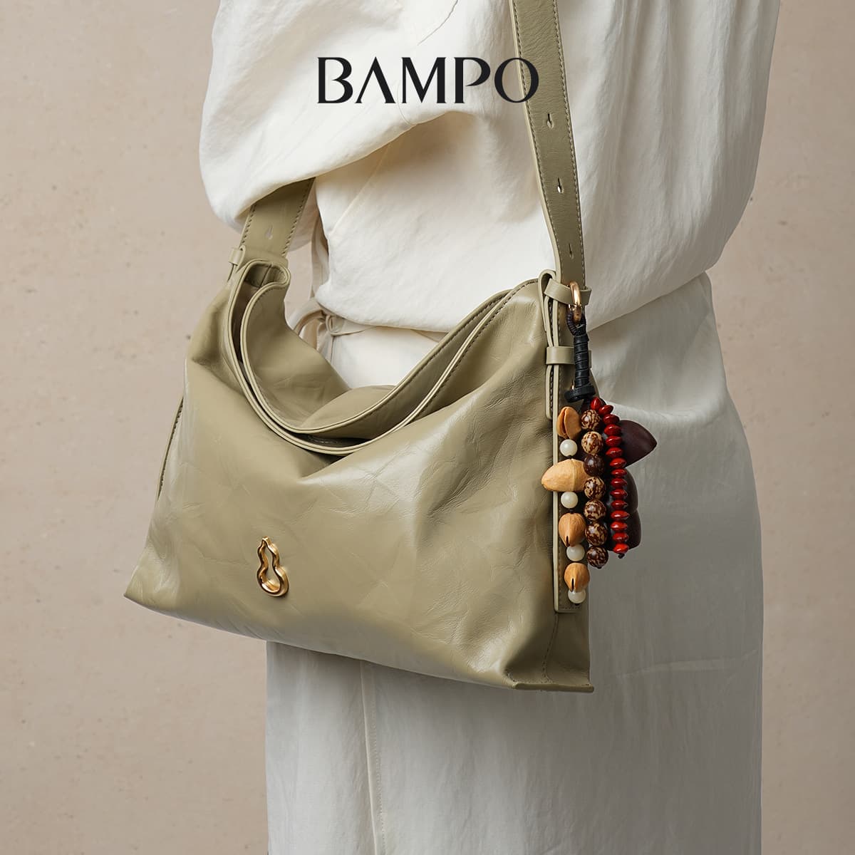 [Same style as Dong Jie] BAMPO Banpo Mianmian bag medium size first layer cowhide tote bag commuter crossbody hobo bag 7