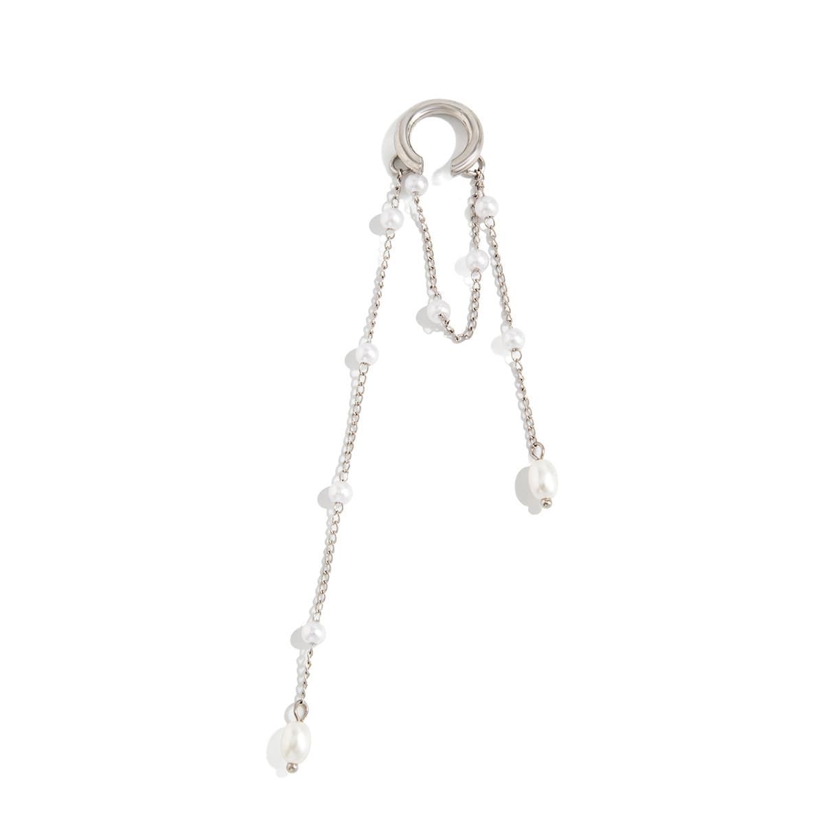 European and American cross-border temperament tassel long imitation pearl ear bone clip chain metal non-pierced ear buckle women's ear jewelry 6