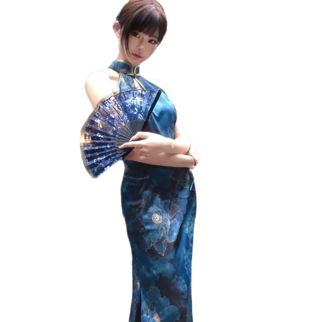 New Chinese style socialite elegant retro printed slit improved cheongsam dress slit sleeveless button dress for women 6