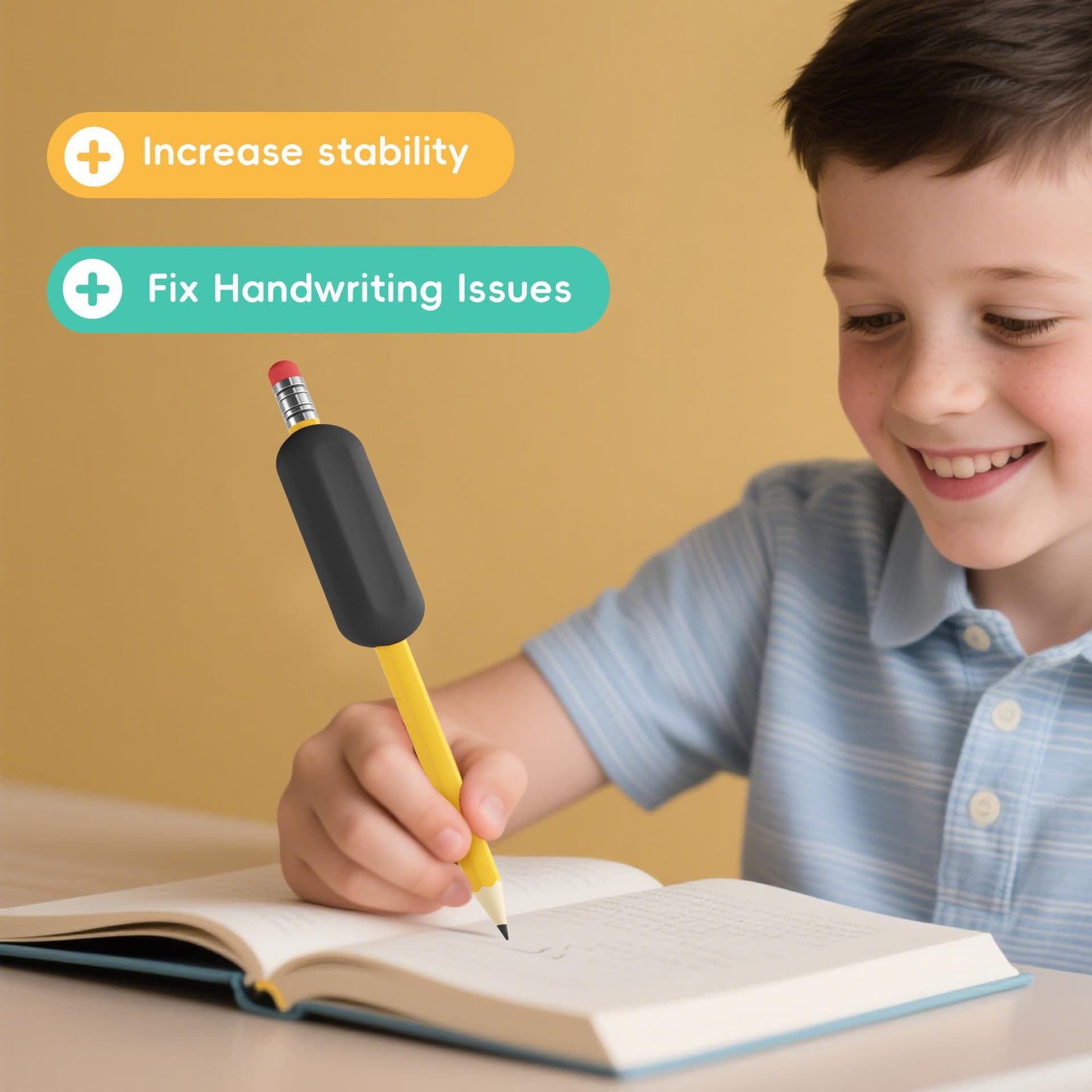 Silicone pen cover, weighted pencil grip, writing aid, enhanced writing stability, universal fit, adjustable 3