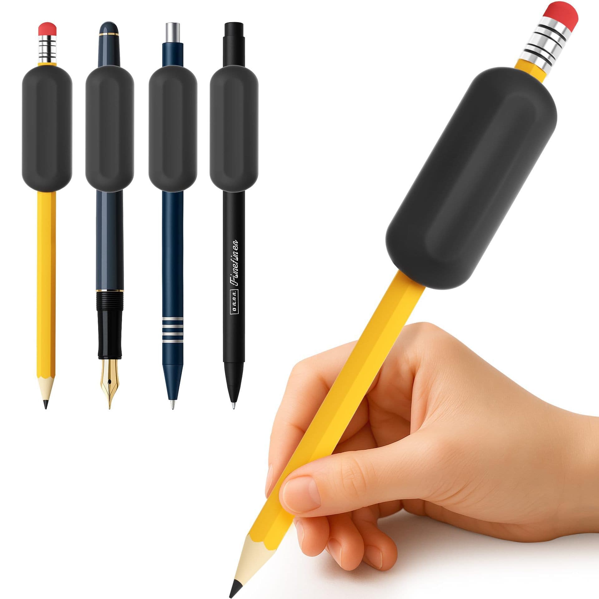 Silicone pen cover, weighted pencil grip, writing aid, enhanced writing stability, universal fit, adjustable 7