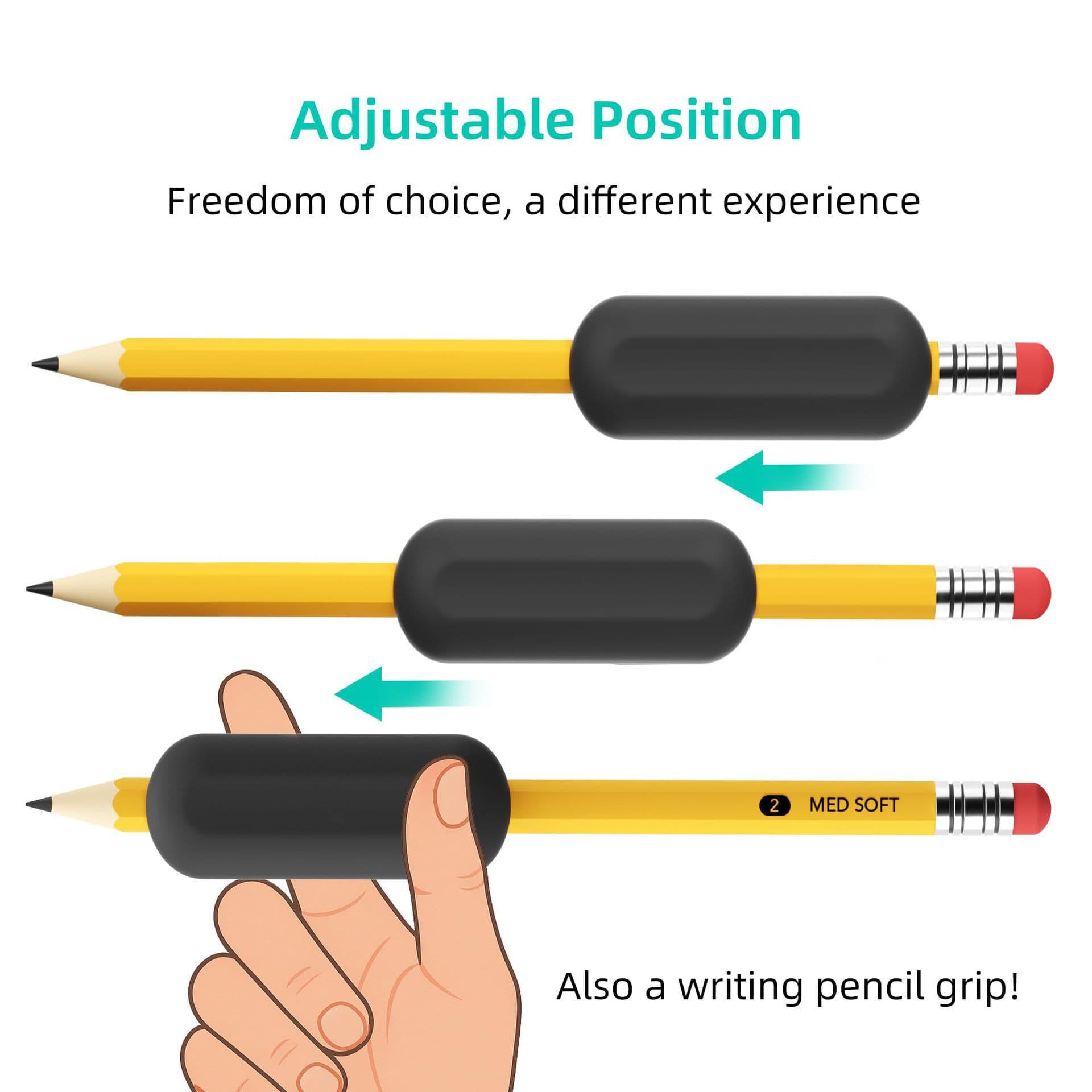 Silicone pen cover, weighted pencil grip, writing aid, enhanced writing stability, universal fit, adjustable 5