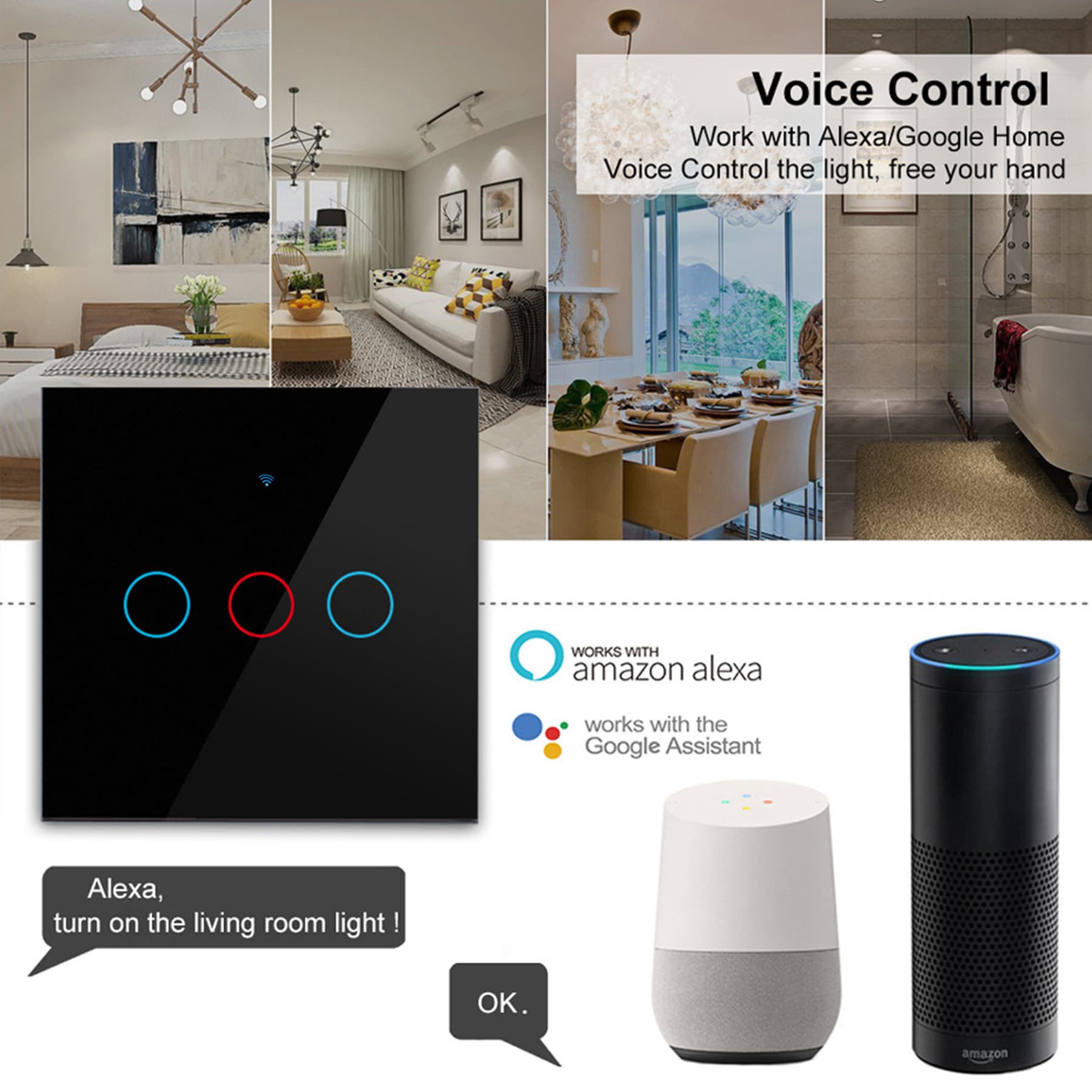 Tuya wifi smart switch alexa voice app control smart home European and British touch switch customization 4