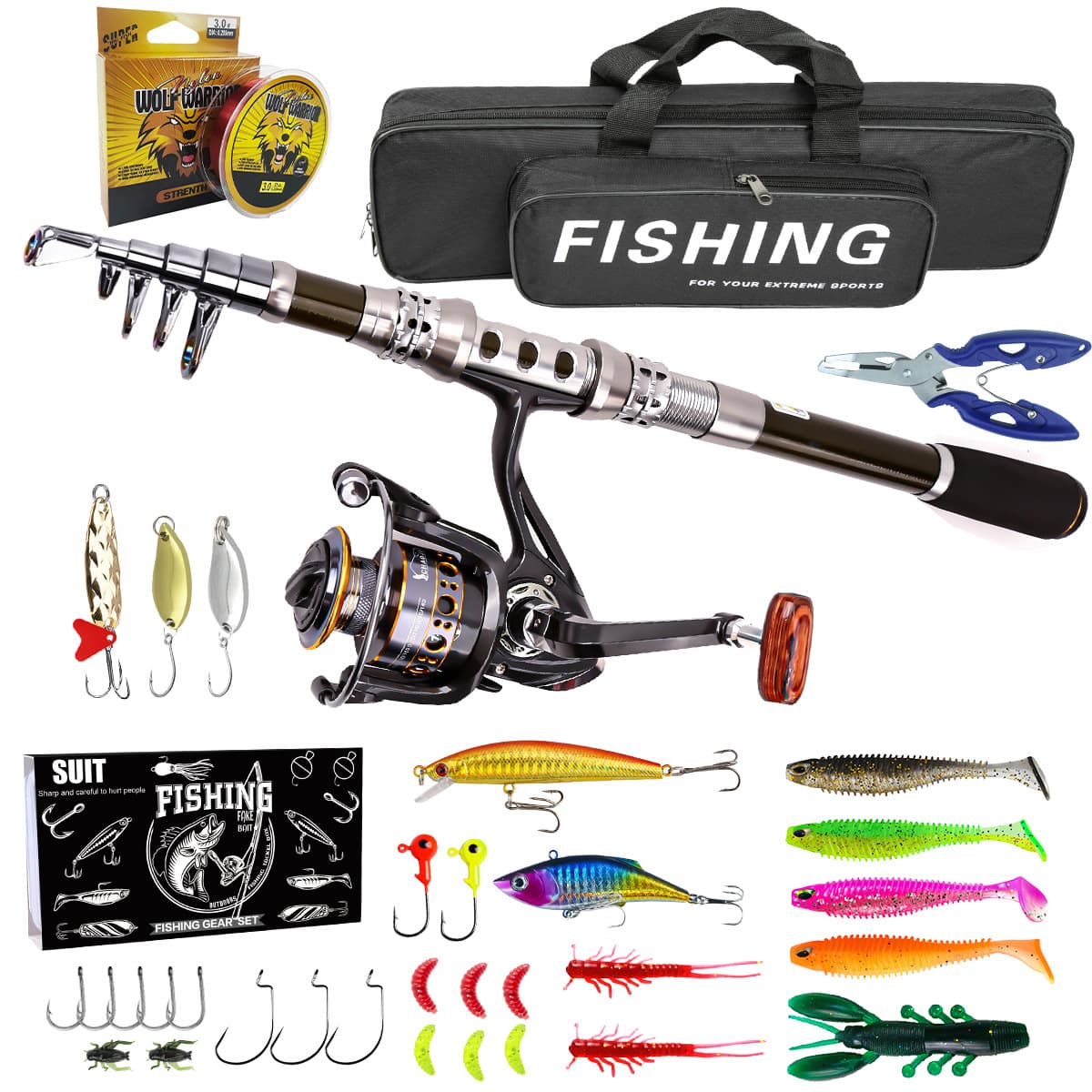 Cross-border carbon Luya rod wheel set sea fishing rod telescopic fishing rod rotating reel travel sea and freshwater fishing set 1