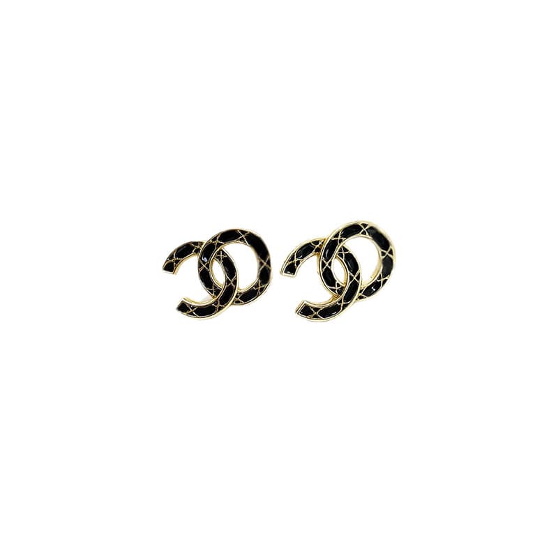 Small fragrant style rhombus pattern pink black oil dripping half rhombus earrings for women light luxury fragrant grandma double c ear jewelry exquisite 6