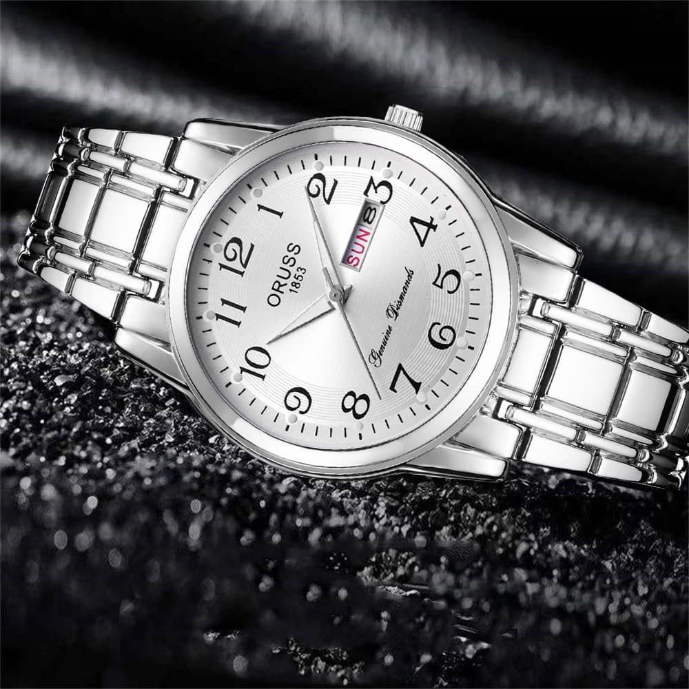 Men's fashionable and versatile quartz watch fully automatic movement luminous waterproof dual calendar watch men's large digital elderly watch 4