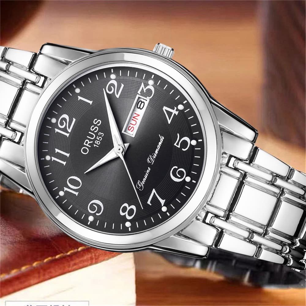 Men's fashionable and versatile quartz watch fully automatic movement luminous waterproof dual calendar watch men's large digital elderly watch 5