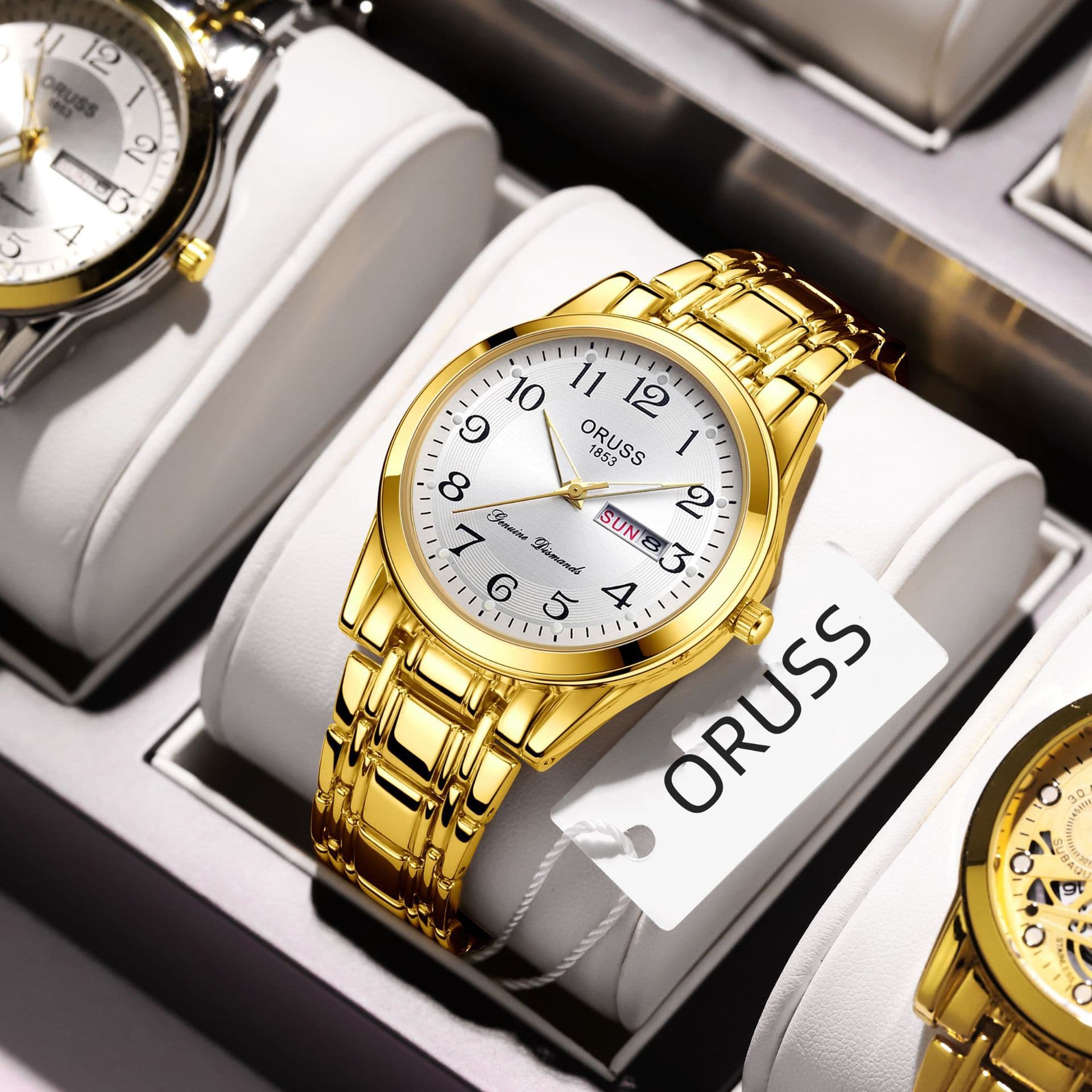 Men's fashionable and versatile quartz watch fully automatic movement luminous waterproof dual calendar watch men's large digital elderly watch 9