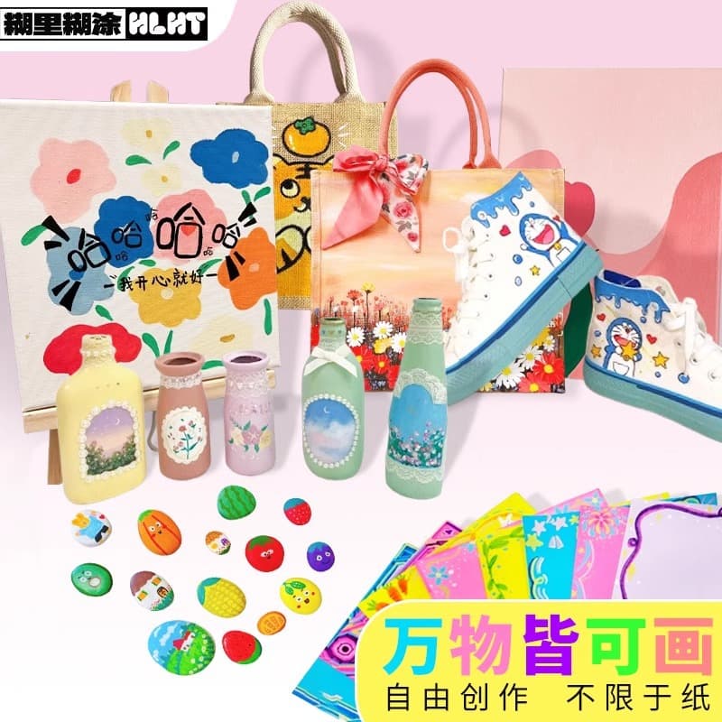 Acrylic paint 500ml large bottle set children's graffiti painted plaster doll wall painting fluid painting hand-painted wholesale 3