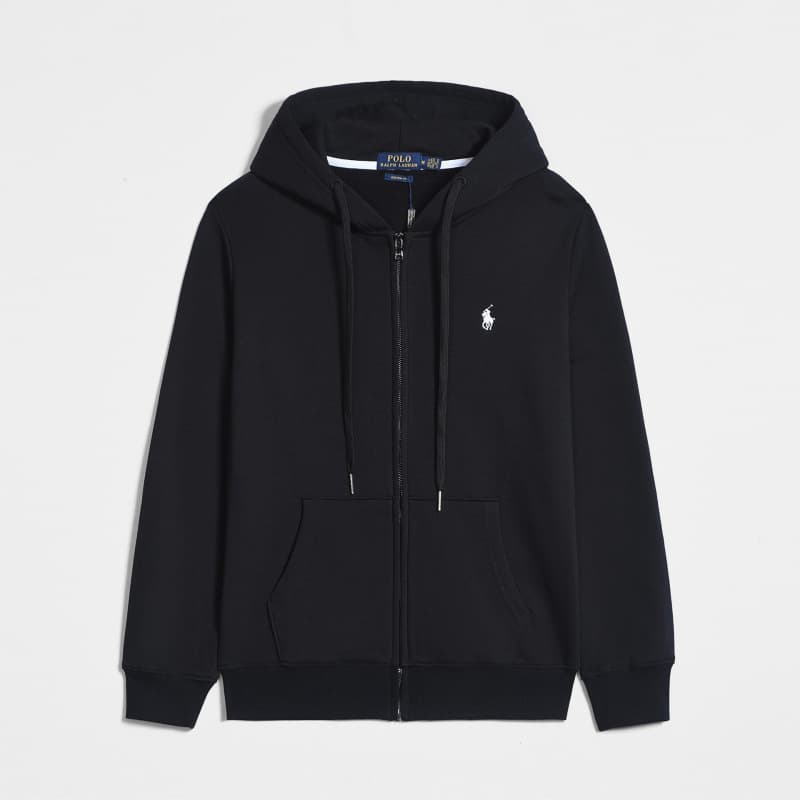 Spring and Autumn Thin Pony Hooded RL Cardigan Solid Color Sweater Embroidered Loose Polo Men's Polo Jacket Source