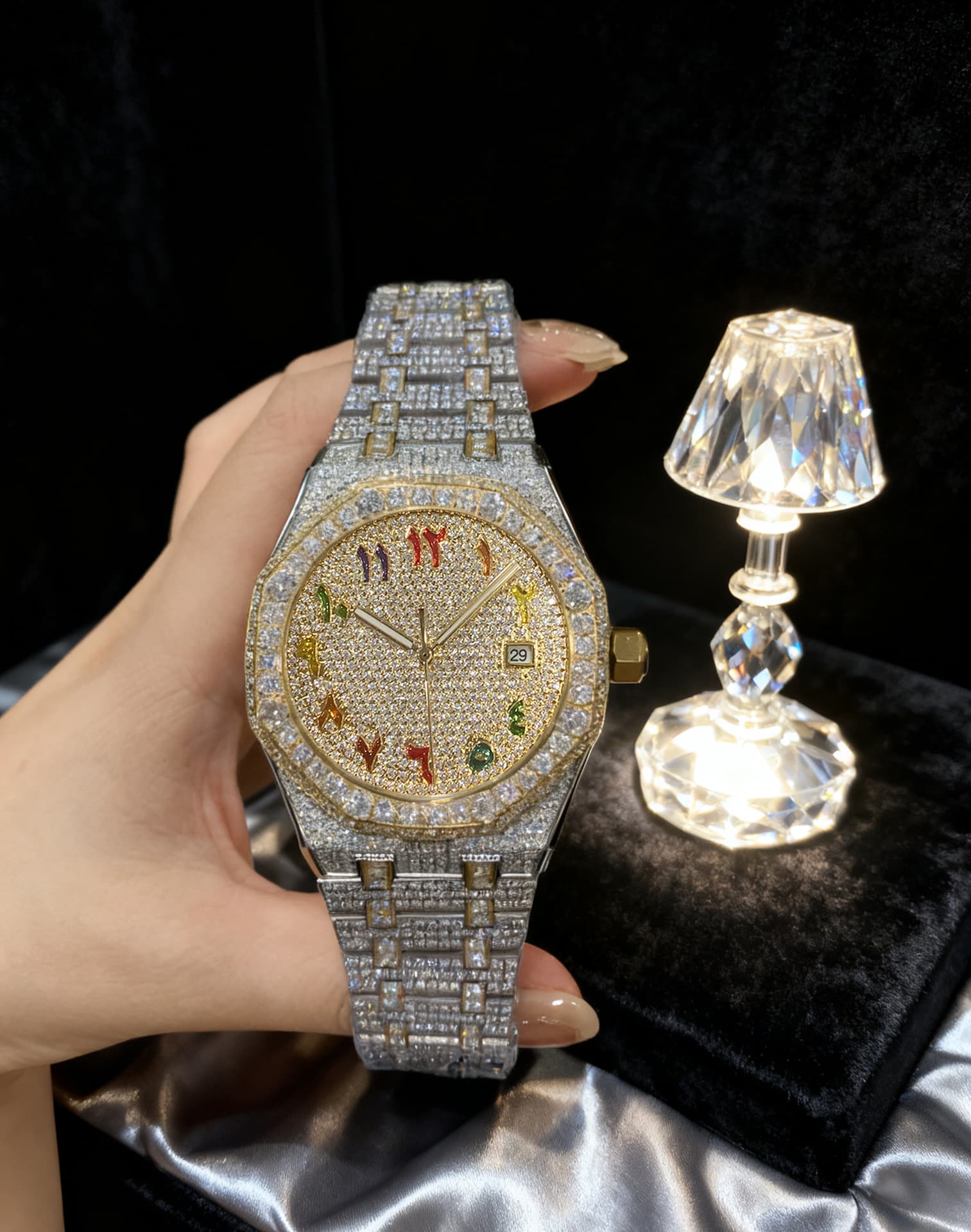European and American style men's fully automatic mechanical watch with all diamonds and inlays, elegant, luxurious and light luxury 7