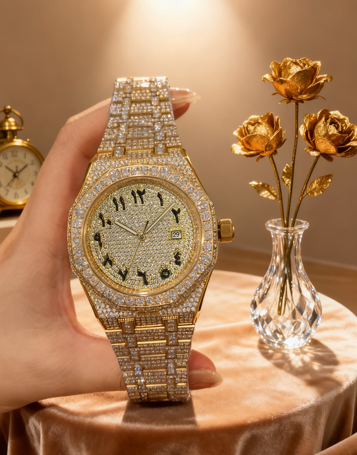 European and American style men's fully automatic mechanical watch with all diamonds and inlays, elegant, luxurious and light luxury 9