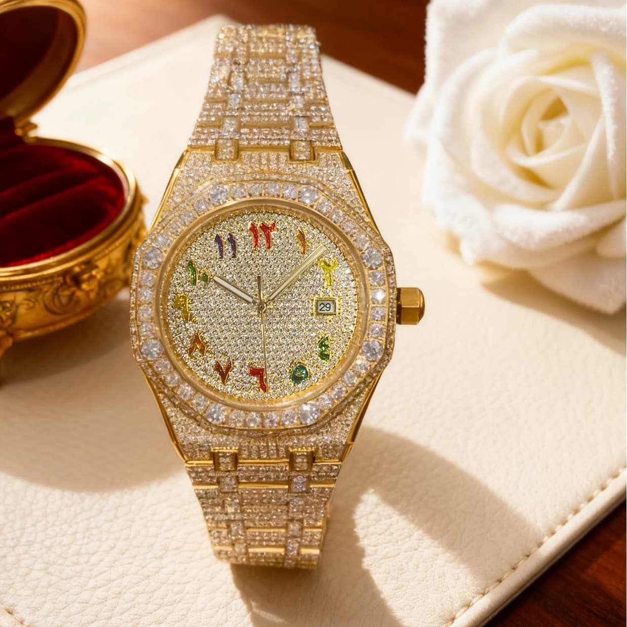European and American style men's fully automatic mechanical watch with all diamonds and inlays, elegant, luxurious and light luxury 1