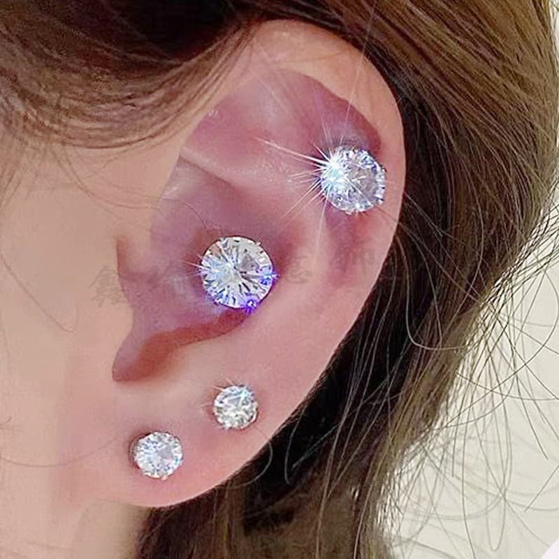 316 Stainless Steel Zircon Non-pierced Magnetic Earrings Six Claws Simple Flash Diamond Ear Bone Nails Fashionable Earrings for Men and Women 4