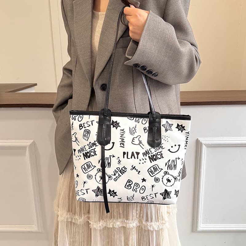 Simple Large Capacity Tote Bag Women's 2025 New Fashion Printed Cross-Border Large Bag Handbag Women's Shoulder Bag 3