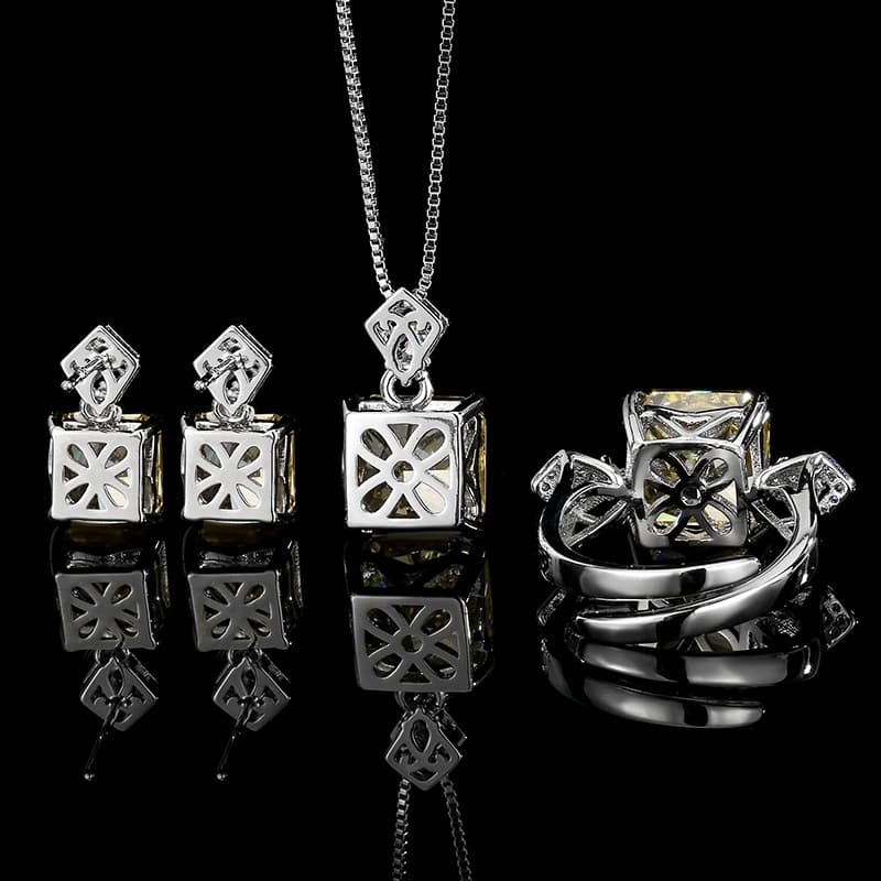 Jewelry jewelry set square high carbon diamond yellow diamond women's earrings ring necklace niche high-end versatile wholesale 5