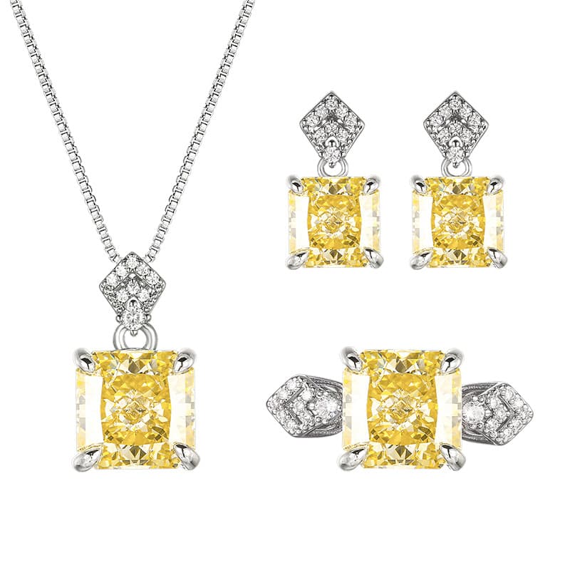 Jewelry jewelry set square high carbon diamond yellow diamond women's earrings ring necklace niche high-end versatile wholesale 6
