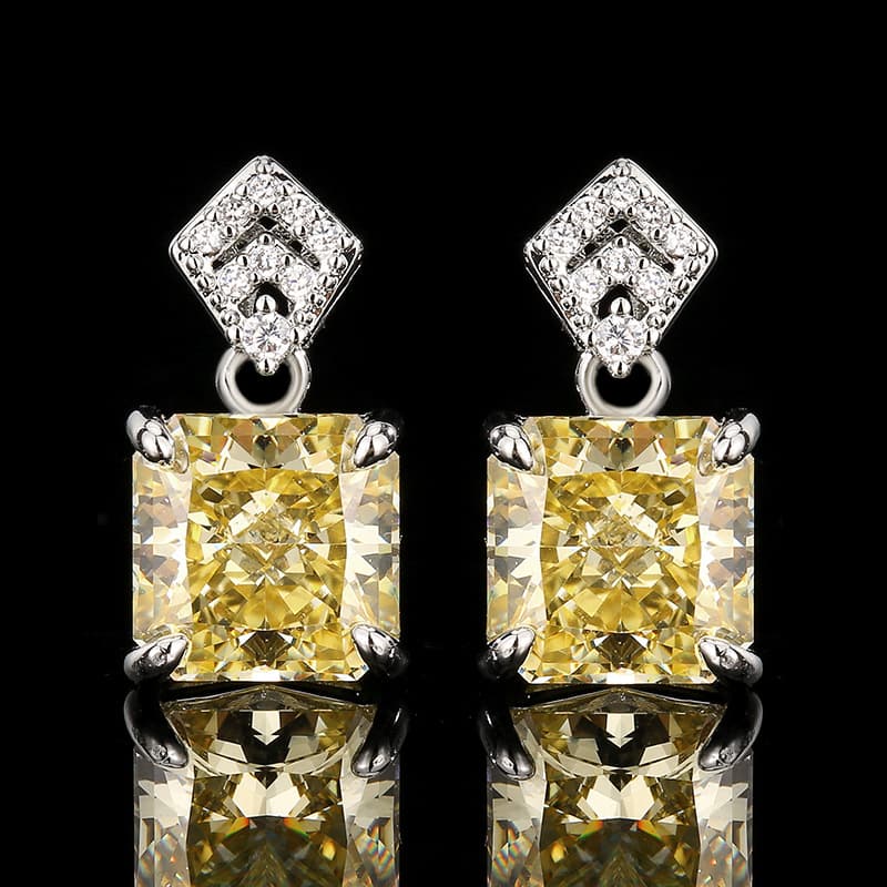 Jewelry jewelry set square high carbon diamond yellow diamond women's earrings ring necklace niche high-end versatile wholesale 7