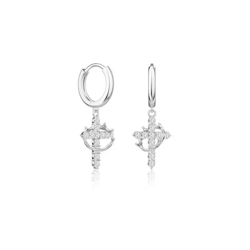 Cross-border rotatable crown cross earrings earrings for women copper inlaid zircon personalized design creative foreign trade earrings 7